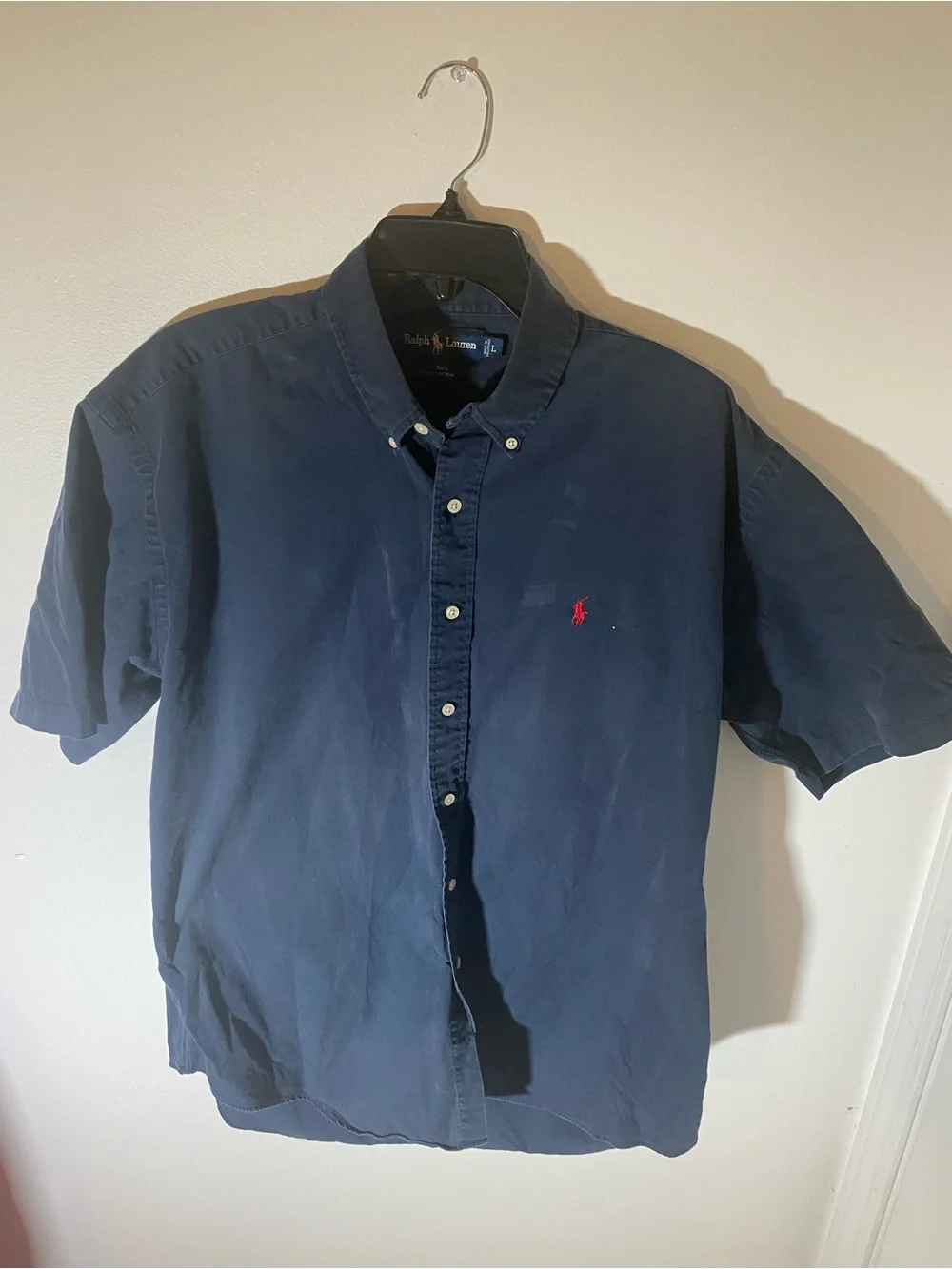 Ralph Lauren Men's Short-Sleeve Button-Down Shirt in Navy with Red Pony